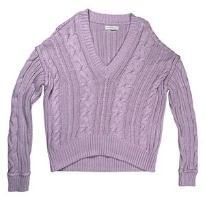 Aeropostale Women's Pink V-Neck‎ Cable Knit Sweater Sz S Hi Low Hem Y2K 90s